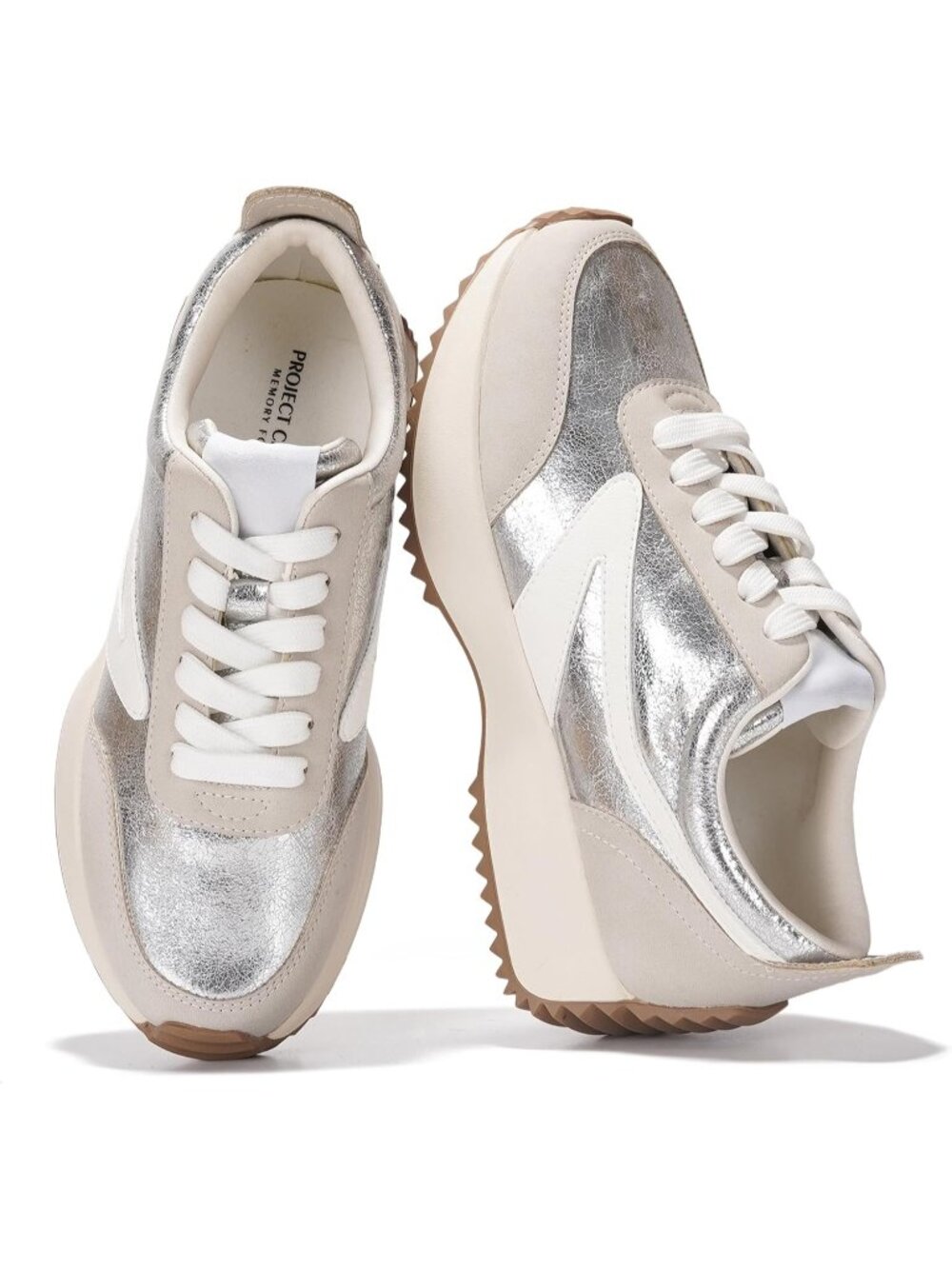 Project Cloud Women's Balinda Silver Closed Toe Lightweight Lace Up Sneakers